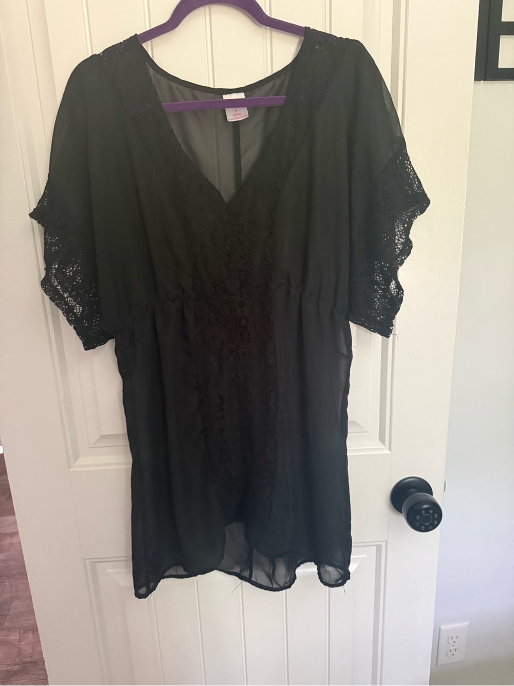 Xhilaration Black Lace-Trim V-Neck Swimsuit Cover Up
